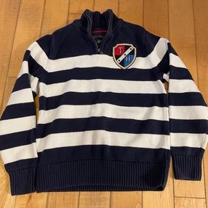 Tommy Hilfiger crested 100% Cotton 1/4 Zip Boys Sweater med (8-10) white navy